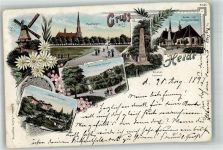 25746 W2240 Heide , Holst 1897 Gebrauchsspuren Lithographie Züphen-Denkmal Windmühle Waldschlößchen Marktplatz