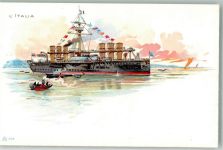 L`Italia Kriegsschiff Marine WK I 1900 Lithographie / Künstlerkarte