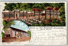 38350 W3330 Bad Helmstedt , Brunnental 1902 Lithographie Etablissement Miehe Garten Theater
