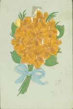 Blumen mit Seide obere Blüte mit Tesafilm Farbe mehr ins Orange Besondere Karte AK mit Stoff
