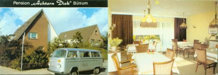 25761 W2242 Büsum KEINE AK Pension Achtern Diek Innen-und Aussenansicht Klappkarte VW Bus