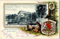 79859 W7826 Schluchsee 1901 Prägedruck Hotel zum Sternen Fasan Hase Jagdhund Stadtwappen Wappen Passepartout