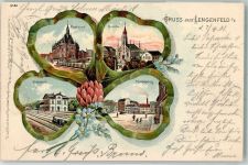 08485 O9802 Lengenfeld , Vogtl 1901 Lithographie Blumenblatt Bahnhof Post Kirche Marktplatz