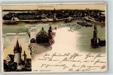 88131 W8990 Lindau Bodensee 1902 Lithographie Diebsturm Peterskirche Altes Rathaus Bayerischer Löwe