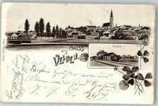 84149 W8319 Velden , Vils 1901 Gebrauchsspuren Lithographie Bahnhof Pfarrkirche St. Peter