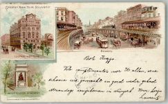 New York City 1901 Lithographie Denkmal Peter Cooper Cooper Institut Straßenbahn Bowery