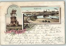 68159 W6800 Mannheim 1897 Lithographie Kaiserdenkmal Neckarbrücke Schiff Boot Fabrik Gruss