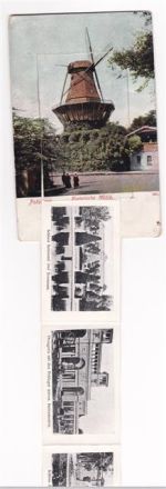 14467 O1510 Potsdam 1907 AK mit Leporello ausziehbarer Papierstreifen Histor. Mühle Windmühle Felsentor Schloss Sanssouci Orangerie Pekinger astron. Instrumenten Neues Palais Marmor-Palais Schloss Babelsberg Stadtschloss Neptunsgruppe Nauener Tor
