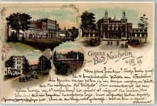 61231 W6350 Bad Nauheim 1898 Gebrauchsspuren Lithographie Kurhaus Parkstraße Sprudel