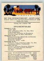 Dampfer Monte Rosa Nach den Glücklichen Inseln 2. Febr. 1936 Speisekarte
