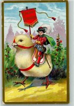 Easter Greetings Ritterwichtel reitet auf einem Küken AK Ostern Prägedruck