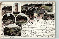 98559 O6055 Oberhof , Thüringen 1896 Gebrauchsspuren Lithographie Schneekopf-Aussichtsturm Denkmal Untere und Obere Schweizerhütte