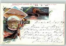 80100 Napoli Gebrauchsspuren Gasthaus Jardin de Turin Eruzione Veduta dall`Osservatorio Vesuvio Lithographie