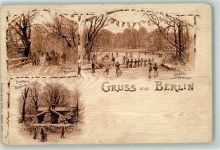 10115 W1000 Tiergarten Lithographie Winter Forsthaus Eisbahn auf dem Neuen See