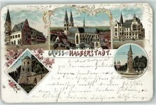 38820 O3600 Halberstadt 1898 Gebrauchsspuren Lithographie Spiegelsberger Turm Rathaus Dom Kreishaus Kriegerdenkmal