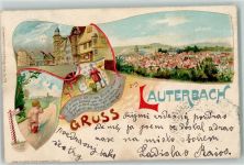 36341 W6420 Lauterbach Hessen 1904 Lithographie Ev. Stadtkirche Wappen Gedicht