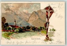 82467 W8100 Garmisch 1900 Künstlerkarte Flurkreuz sign. Otto Frötzel
