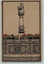 91550 W8804 Dinkelsbühl Künstlersteindruck Brunnen Bayrischer Löwe mit Wappenschild