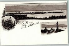 88131 W8990 Lindau Bodensee Lithographie Rathaus Hafeneinfahrt mit Leuchtturm Vorläufer