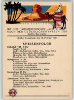 Dampfer Monte Rosa Nach den Glücklichen Inseln 15. Febr. 1936 Speisekarte