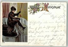 Gruss aus Erotik nackte Frau Moorbad 1900 Lithographie / Künstlerkarte