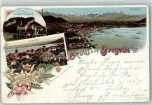 6900 Bregenz Gebrauchsspuren Kloster Riedenburg Blumen Gruss Lithographie