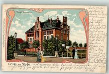 21680 W2160 Stade , Niederelbe 1902 Lithographie Kgl. Gymnasium Passepartout