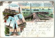 27472 W2190 Cuxhaven 1899 Gebrauchsspuren Lithographie Seepavillon Zeitball Leuchtturm Kugelbaake