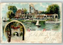 10115 O1193 Treptow 1906 Gebrauchsspuren Abtei Mönch Segelboote Lithographie