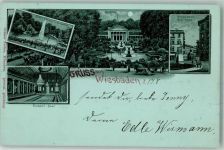65183 W6200 Wiesbaden 1898 Lithographie Ottmar Zieher Große Fontaine i. Kurpark Kurhaus Kranzplatz Kochbrunnen