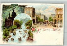 10115 O1020 Friedrichshain Lithographie Waserfall i. Victoriapark Hallesches Tor Pferdestraßenbahn