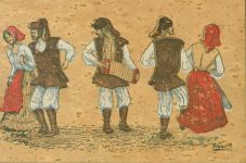 Sardischer Volkstanz Korkkarte AK aus Kork