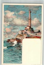 Genova Leuchtturm Velten Verlag Nr. 202 + Adelskorrespondenz Wielandt, M. 1899 Lithographie / Künstlerkarte