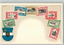 Kinshasa Léopoldville Lithographie Wappen Briefmarkenkarte