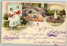 61231 W6350 Bad Nauheim 1898 Lithographie Tracht Kurbrunnen