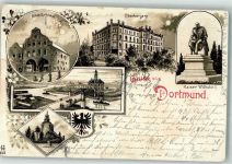 44135 W4600 Dortmund 1900 Gebrauchsspuren Lithographie Altes Rathaus Steigersturm Oberbergamt Kaiser Wilhelm I