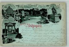 44135 W4600 Dortmund 1898 Lithographie Rathaus Kaiser Wilhelm Denkmal Königin Luisen Denkmal
