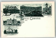 96450 W8630 Coburg Lithographie Panorama der Stadt mit Veste Coburg Torturm der Veste Ehrenburg Rosenau