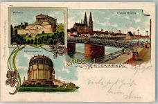 93047 W8400 Regensburg 1902 Gebrauchsspuren Lithographie Walhalla Eiserne Brücke Befreiungshalle