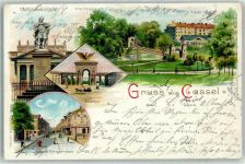 53506 W5481 Cassel 1900 Lithographie Friedrich II. Denkmal Drahtbrücke Autor obere Königstraße