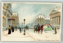 Brüssel Bruxelles Winterlithographie Anspach Straßenbahn