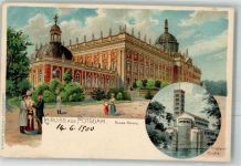 14467 O1510 Potsdam 1900 Lithographie Neues Palais Friedens Kirche