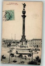 Barcelona 1913 Foto AK Denkmal a Colon Straßenbahn Marke Bildseitig