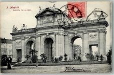 Madrid 1908 Foto AK Puerta de Alcala Marke Bildseitig