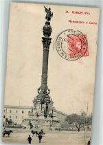 Barcelona 1909 Foto AK Denkmal Colon Marke bildseitig