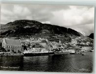 Bergen Foto AK Hafen Dampfschiff
