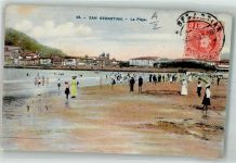 San Sebastian Donostia 1908 Foto AK Schwimmbad Strand Marke Bildseitig