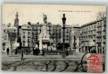 Barcelona 1913 Foto AK Denkmal Plaza de Palacio Marke Bildseitig