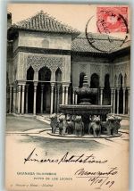 Granada 1909 Foto AK Alhambra Denkmal Patio de Los Leones Marke bildseitig