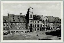 Cheb Eger Foto AK Marktplatz Geschäft